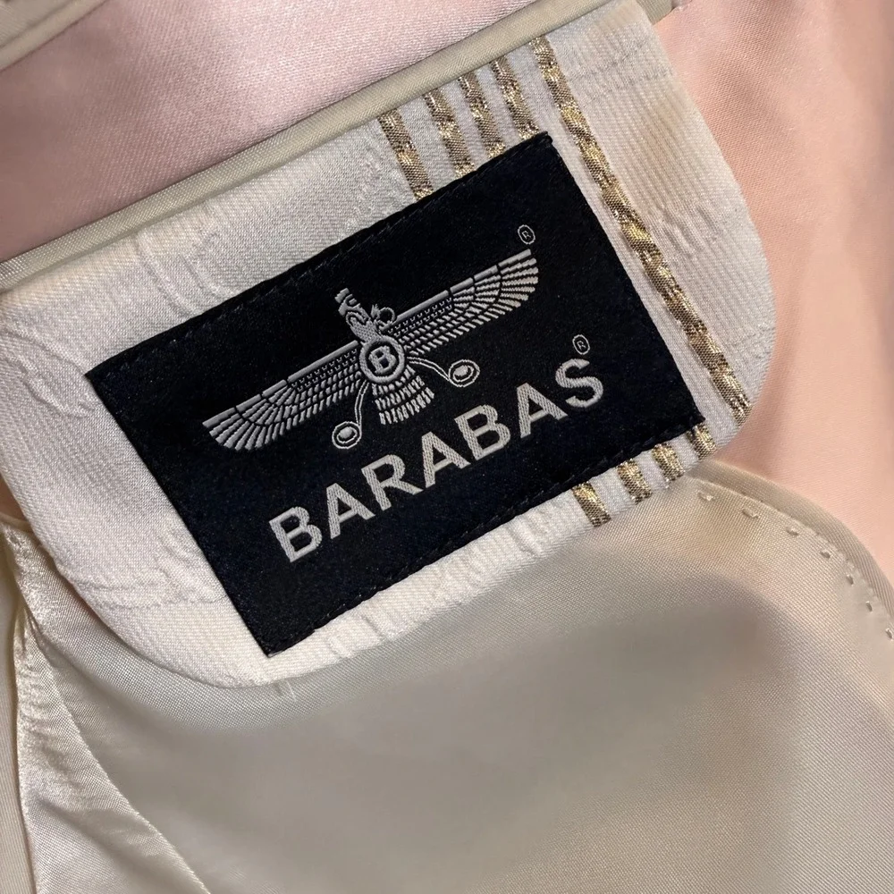 Barabas Suit Set Floral Jacquard Pink White Gold Mens 38R 32 Slim Fit BL3006-1#